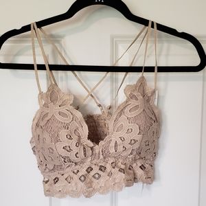 Anemone Beige Flower Lace Bralette